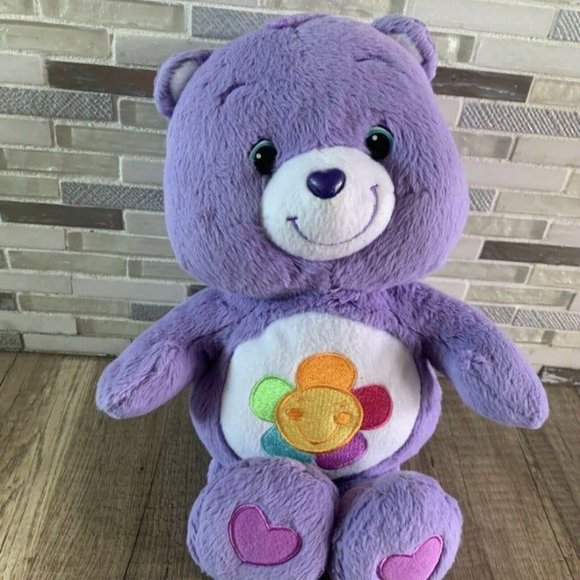 Care Bears Harmony Bear Purple Plush 13" Flower Embroidered Stuffed animal toy - Picture 1 of 7